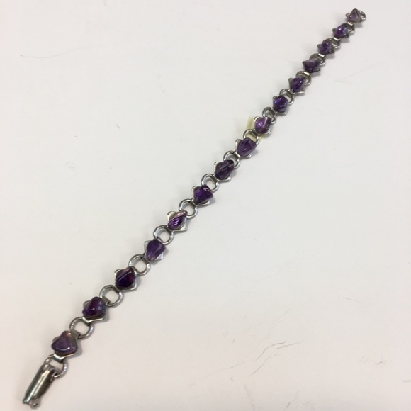 Vintage Jewelry Vintage Purple Glass Stone Silver Chain Bracelet